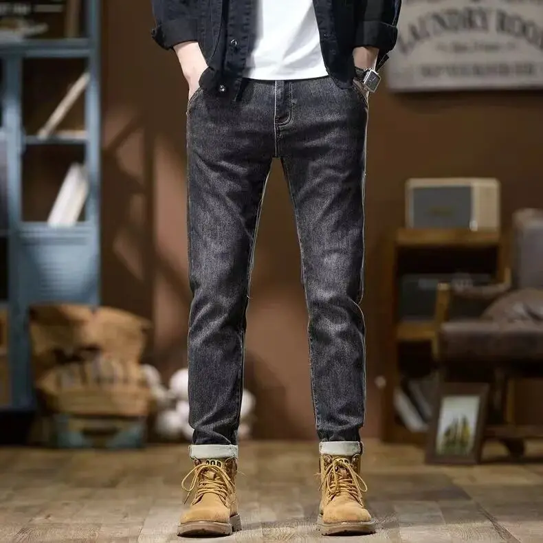 2026 Retro Trendy Brand New Jeans Men's Straight Slim Small Feet Elastic Casual Winter Spring Autumn Work Pants Luxury Jeans