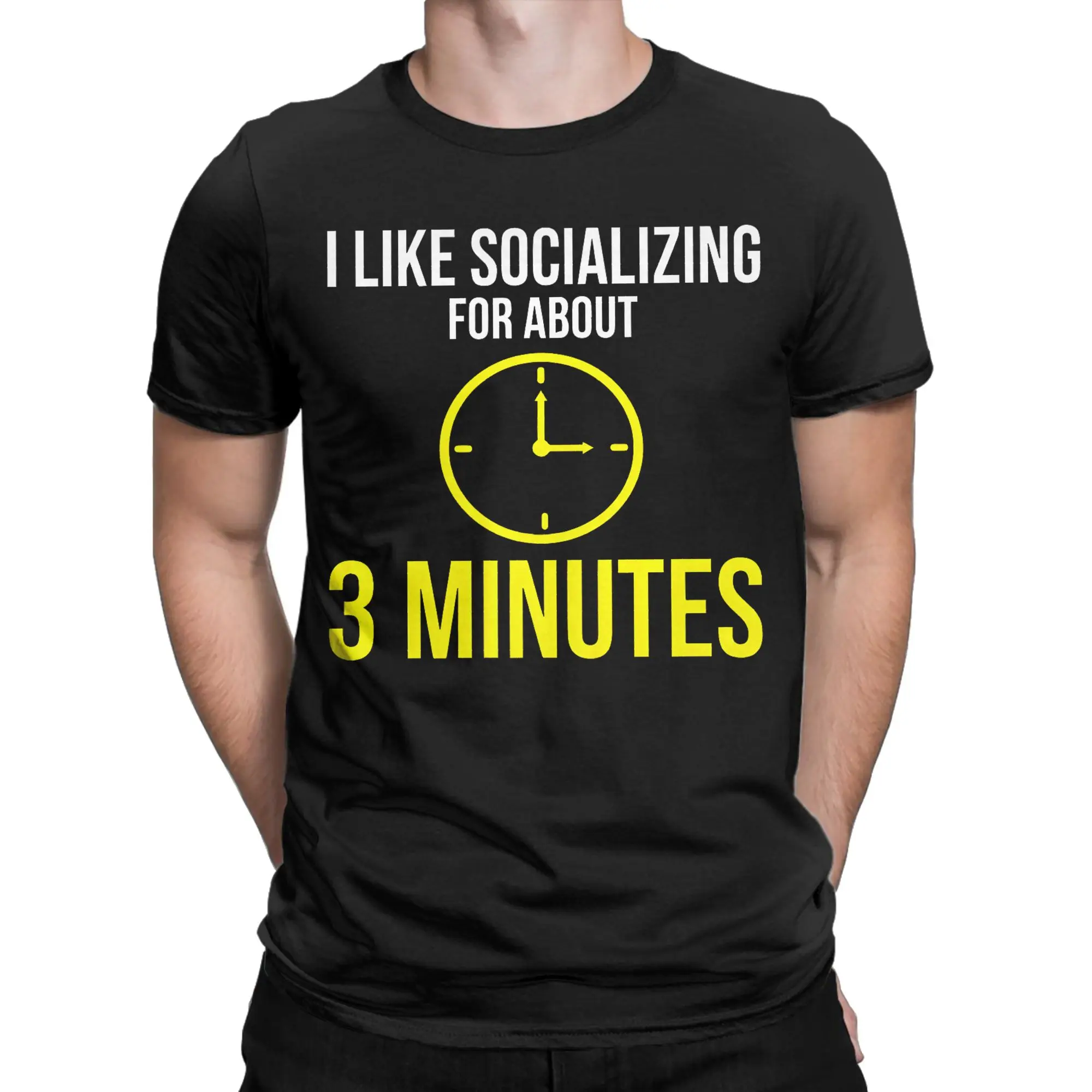 I Like Socializing for About 3 Minutes Funny Introvert  Men's T Shirts  Casual Tees Short Sleeve Crewneck T-Shirt 100% Cotton