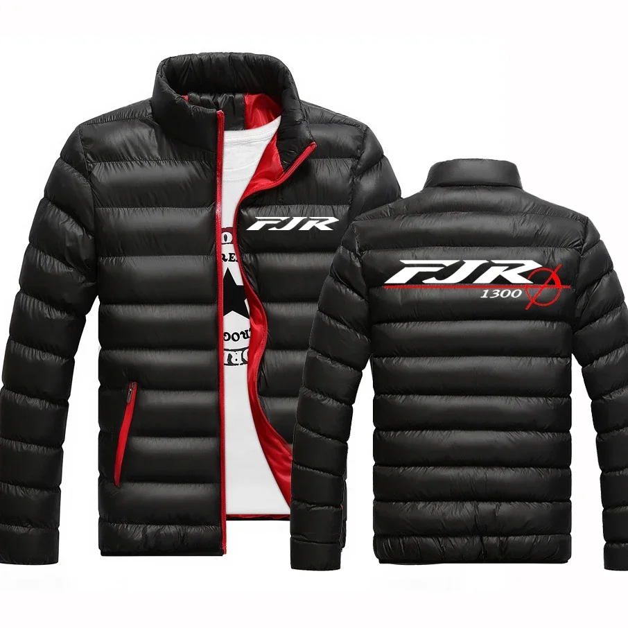 

2024 New Autumn Winter FJR 1300 MOTORCYCLE Logo Print Warm Stand Collar Down Coat Men's Solid Color Zipper Popular Padded Jacket