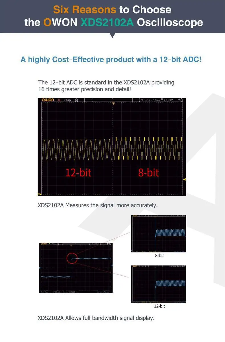XDS2102A 100 ميجا هرتز 12 بت عالية الدقة ADC 2-قناة ملتقط الذبذبات الرقمي دعم لSCPI و Labview #5