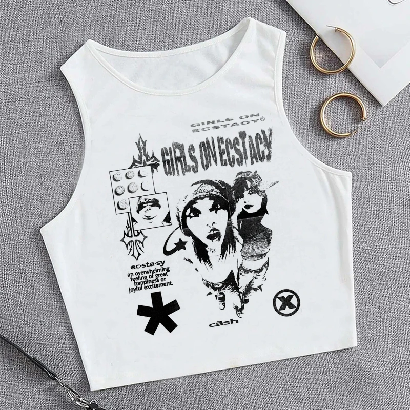 Hip Hop Tank Top Crop Top Vintage T Shirt 2000s Y2k Top Tee Women Cropped Vest Funny T-shirts Female Harajuku Clothing Tshirt