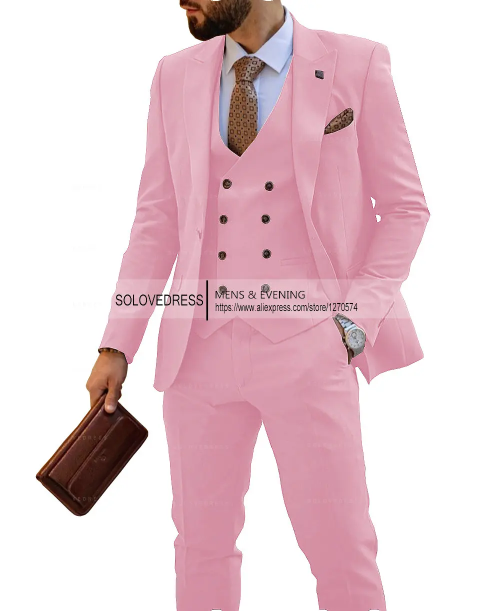 Slim Fit Men's 3 Pieces Blazer+Vest+Pants Mens Suit Formal Leisure Tuxedos Party Wedding Dress Male Suit Blazer For Groomsmen