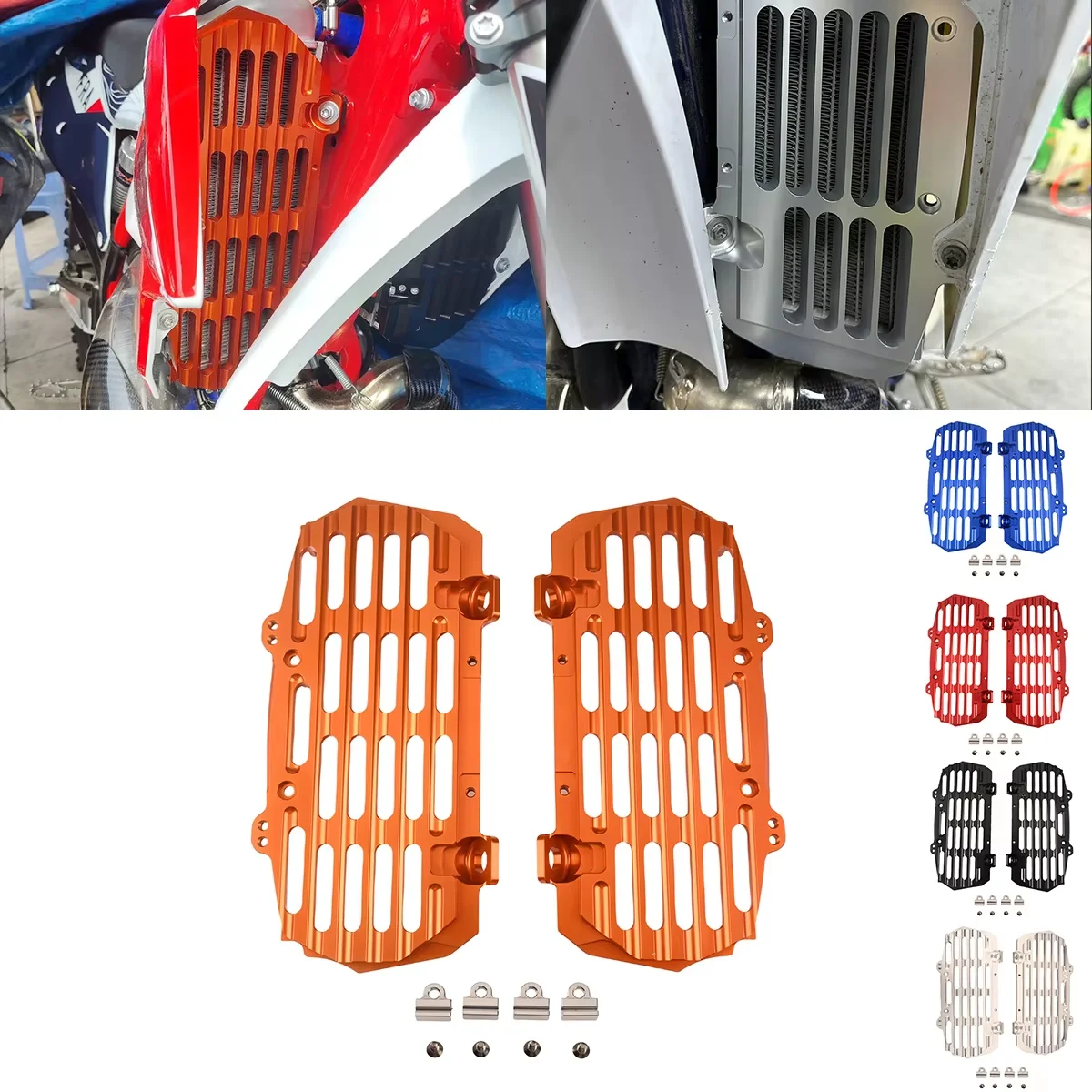 CNC Reinforced Aluminum Radiator Guard Grille Protector With Bracket For KTM Husqvarna GASGAS Off‑Road Motorcycle Modification