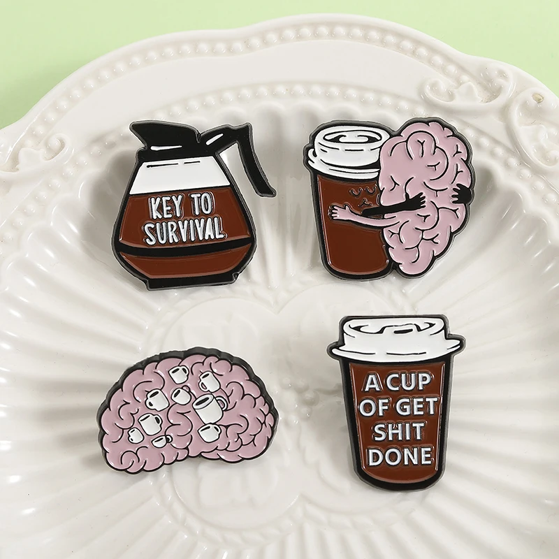 100% Pure Coffee Iv Bag For Medical Enamel Pins Coffee Filling Brain Inject Key To Survival Coffee Brooch Lapel Badge Jewelry - view 5