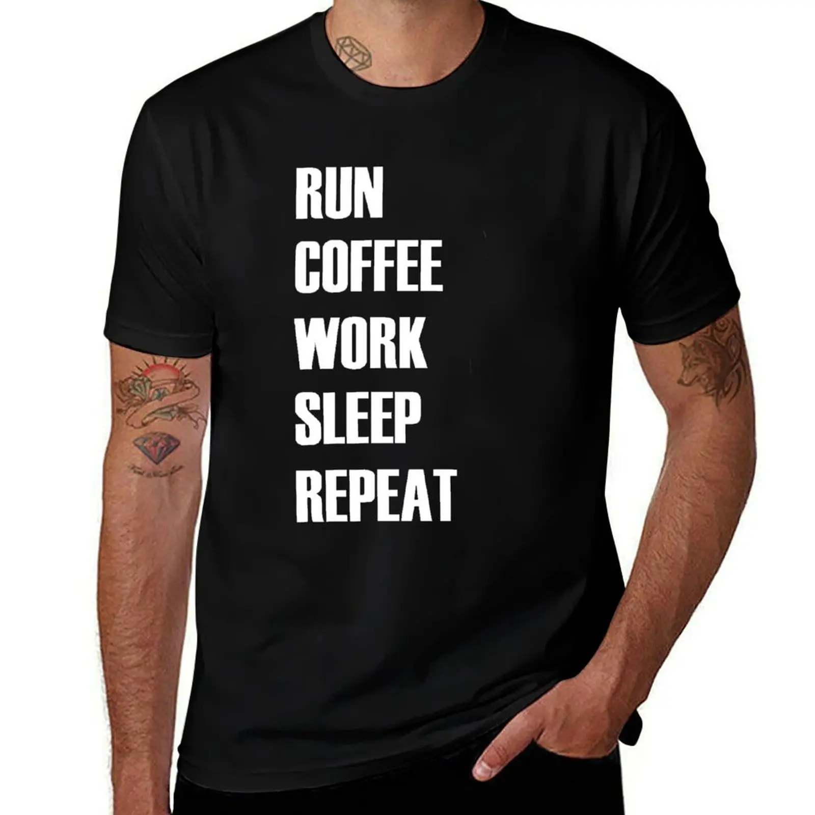Футболка RUN COFFEE WORK SLEEP REPEAT, базовая футболка с короткими рукавами для мужчин