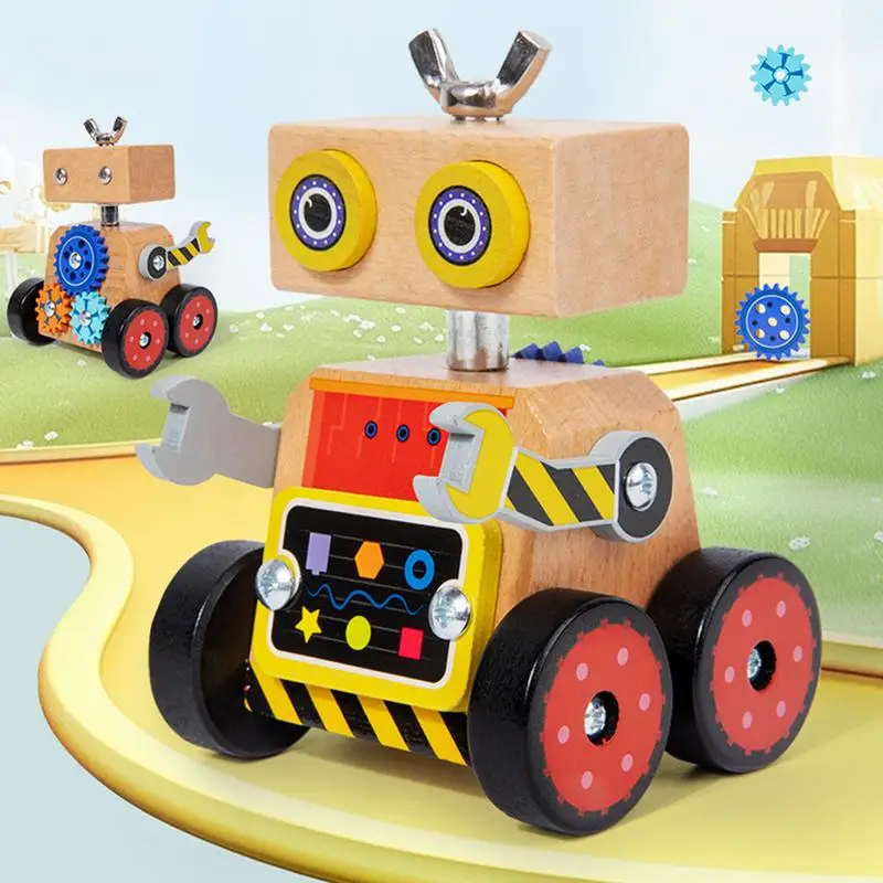 Jouet de construction robot en bois pour enfants, modèle d'assemblage, fuchsia, apprentissage, créatif