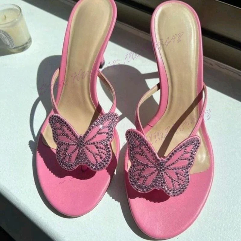 

Pink Butterfly Split Toe Slippers Round Toe Shoes for Women Cut Heels Stilettos High Heels Sexy Shoes 2024 Zapatos Para Mujere