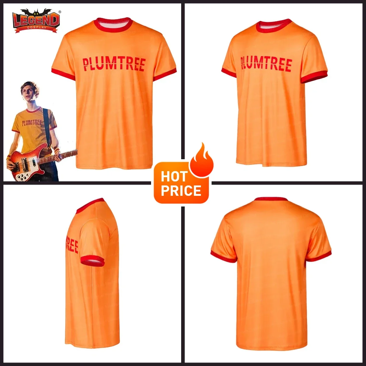 

Scott Pilgrim Cosplay Band Logo Yellow T-Shirt tee Costume Yellow Plumtree Shirt Men's Fashion Printed Casual Short Sleeve Top