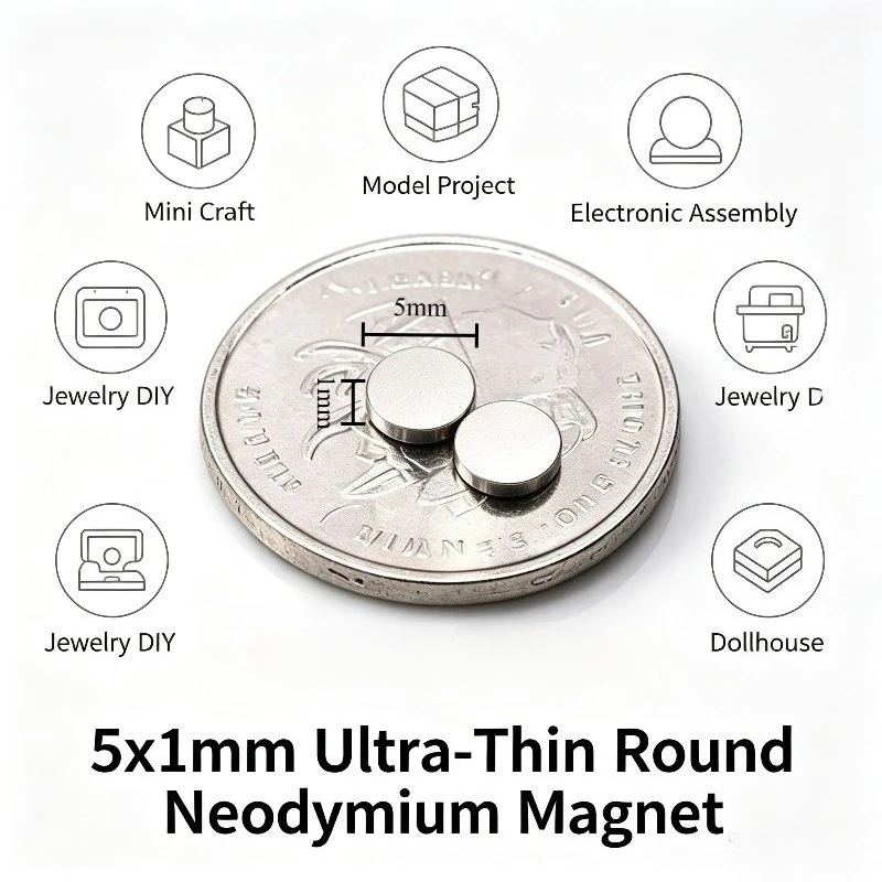 5x1mm N35 Round Disc Neodymium Magnet Super Thin Permanent NdFeB Rare Earth Small Mini Magnet For DIY Industrial Use 5*1mm