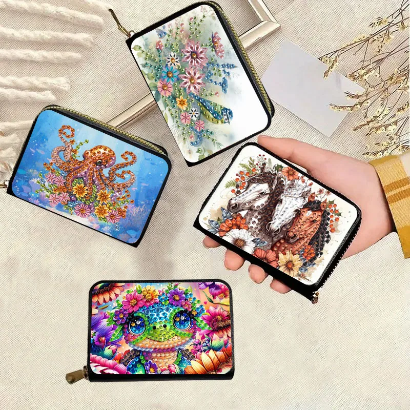 1 DIY-Geldbörsen-Set mit Diamantmalerei mit Tiermuster, großes Fassungsvermögen für Festivals, PU-Ledermaterial, kreatives Reisegeschenk
