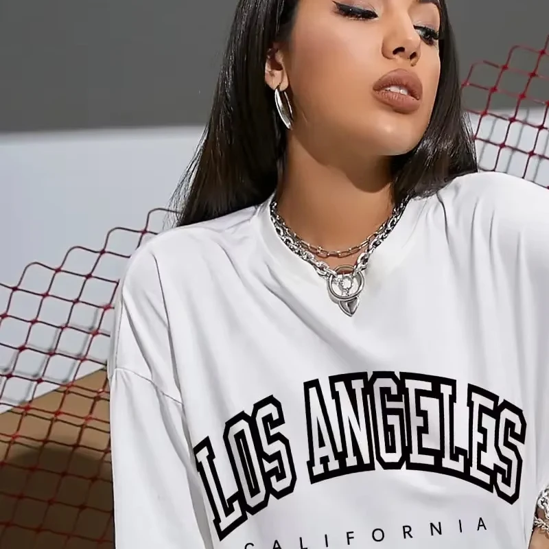 

Fashion T-Shirts Women Hip Hop Los Angeles California USA Street Short Sleeve Oversized T-Shirt Breathable Tops Loose Streetwear