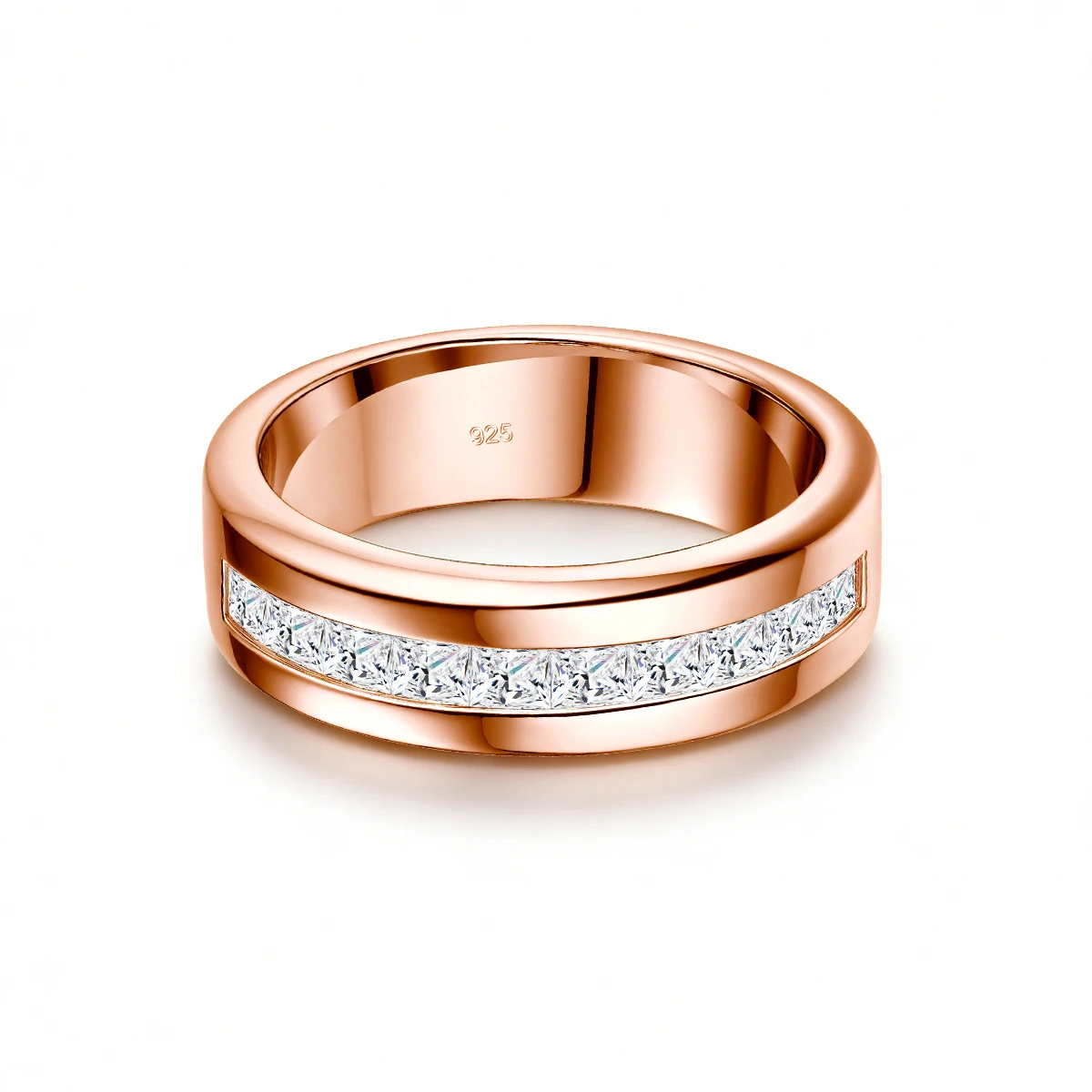 Einfacher 925er Silber-Zertifizierter Moissanit-Hochzeitsring für Männer, Romantische Verlobungsringe für Paare, Damenschmuck – Detail 11