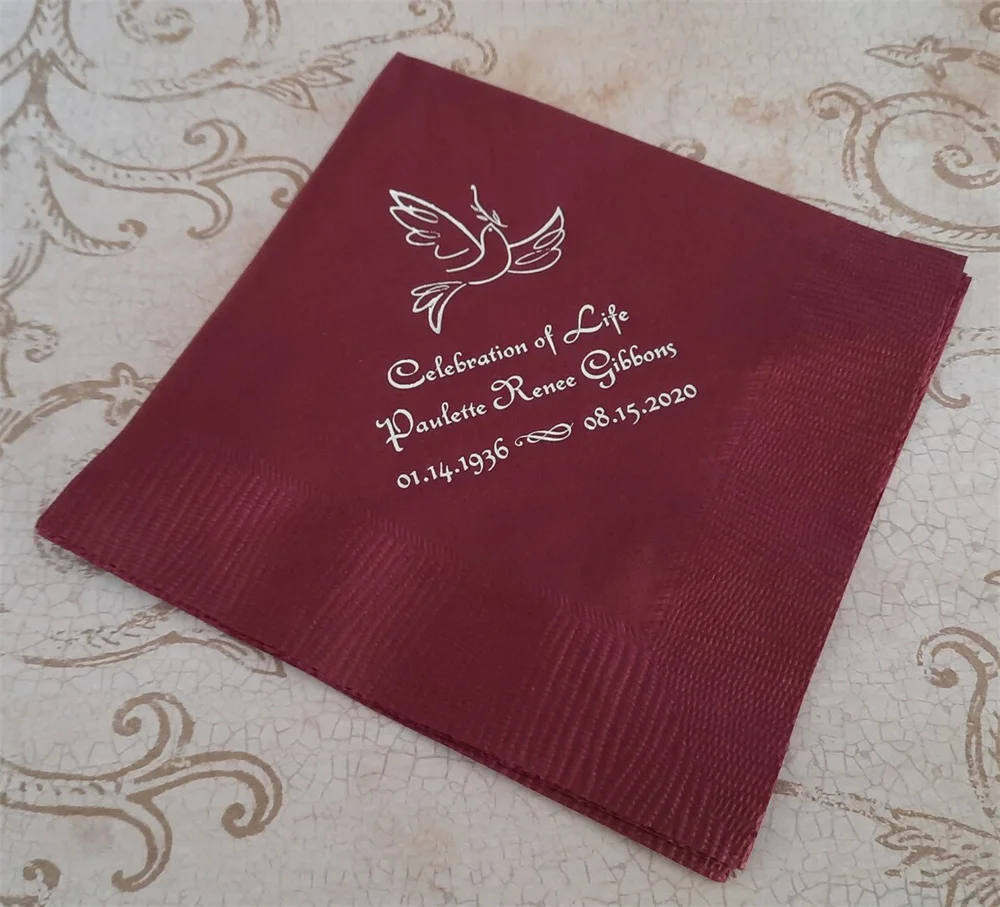 50PCS Bereavement napkins Memorial napkins personalized Celebration of Life napkins