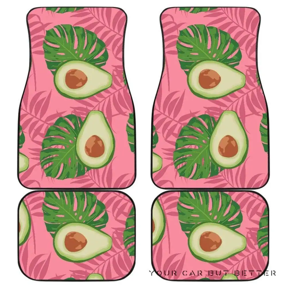 Avocado Slices Leaves Pink Back Ground Front And Back Car Mats 045109