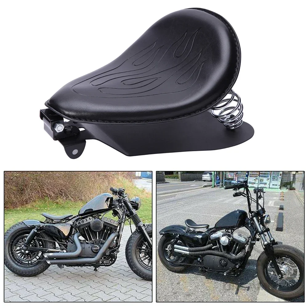 

For Harley Sportster Bobber Chopper Honda Yamaha Kawasaki Suzuki Flame Leather SOLO Seat Cover + 3" Spring Bracket Mount Kit