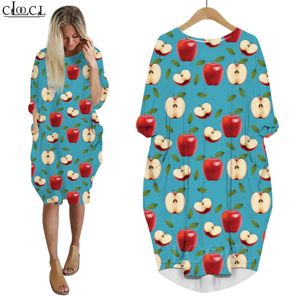 CLOOCL Dresses for Women Trendy Pullover Shirt Dress Loose Fitting Long Sleeve Vestidos Tomatoes Printing Dresses Oversized