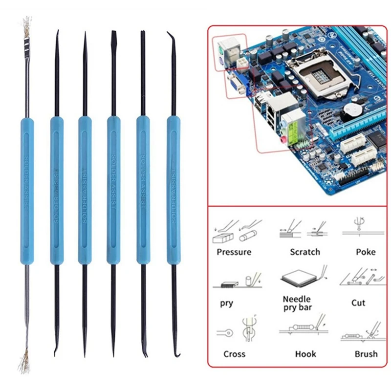 Kit di aiuto per la saldatura da 6 pezzi Kit di strumenti combinati per la saldatura del circuito ausiliario del circuito elettronico dello strumento di saldatura del circuito