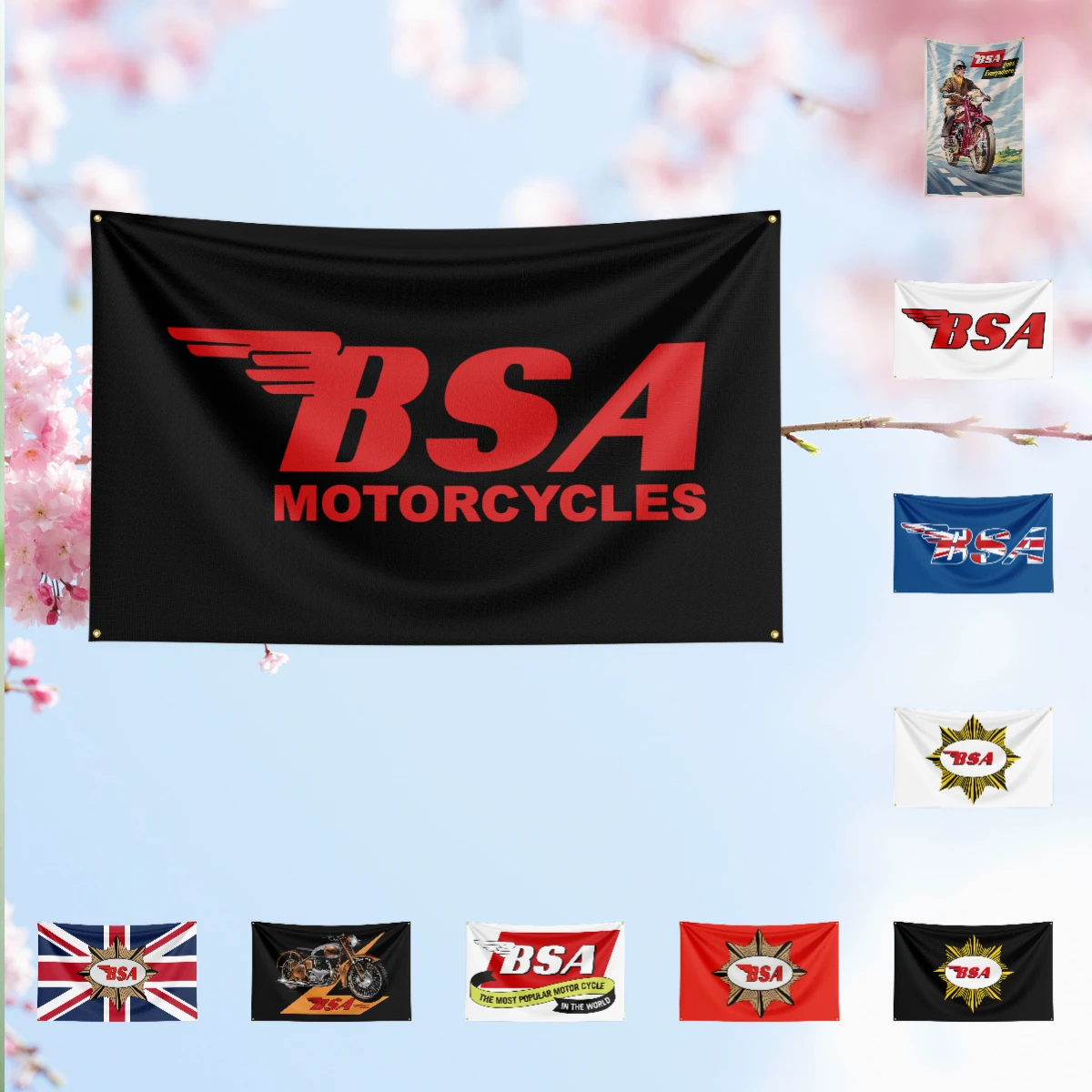 Motorcycle Flag B-B-S-A Fans Banner Custom any Image lightweight double stitched event hall basement backdrop