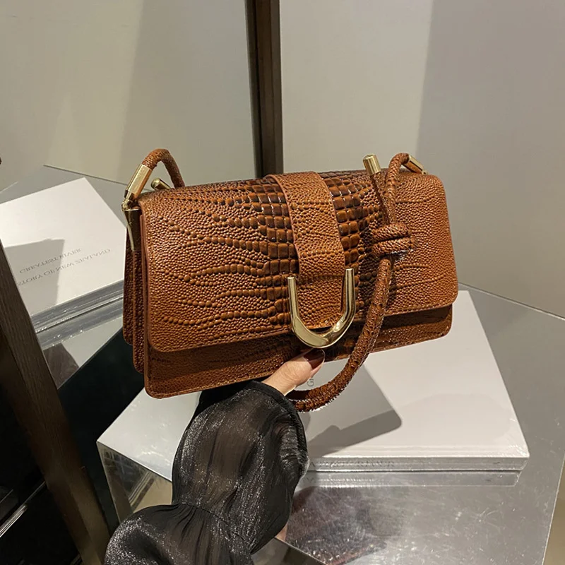 

Texture PU Leather Crocodile Pattern Shoulder Bag For Gifts, Fashion Rope Strap Crossbody Bags For Women Designer Handbags