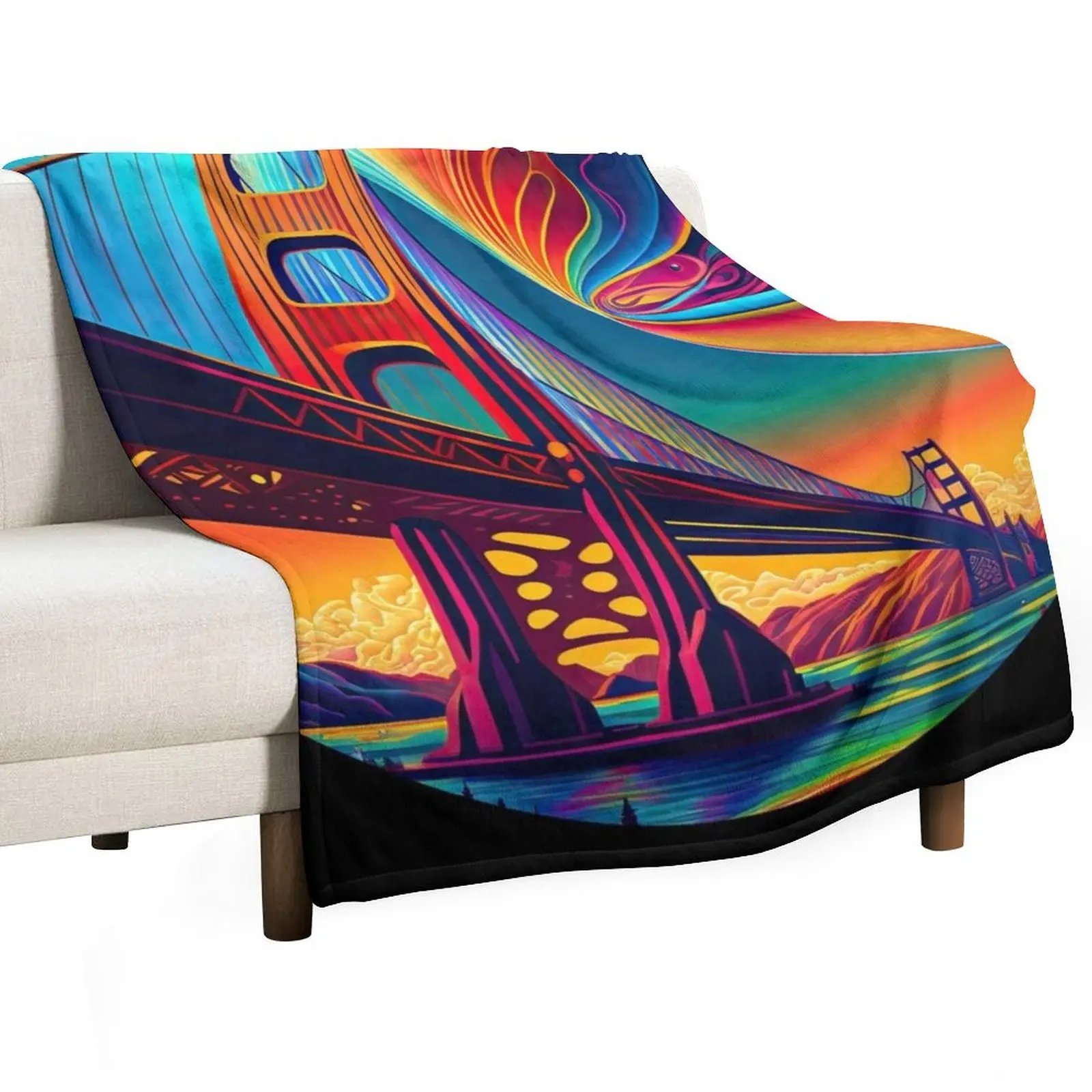 Golden Gate Bridge v2 Throw Blanket Warm Plush Fuzzy Blanket for Living Room