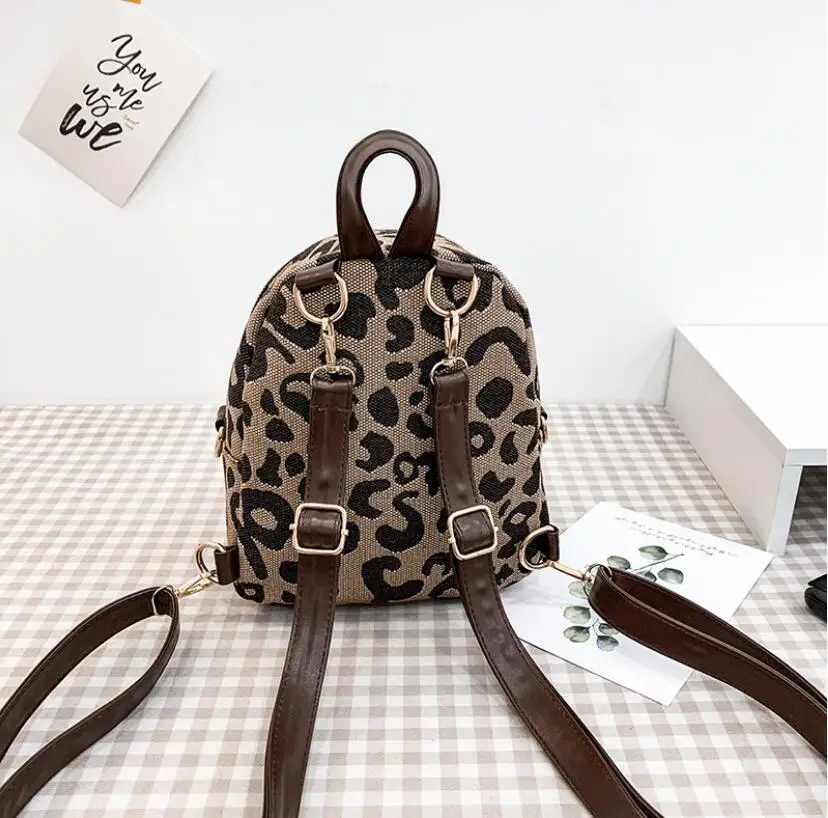Women\'s Bag New Fashion Leopard Pattern Backpack Travel Small Backpack Small Bag Messenger Bag