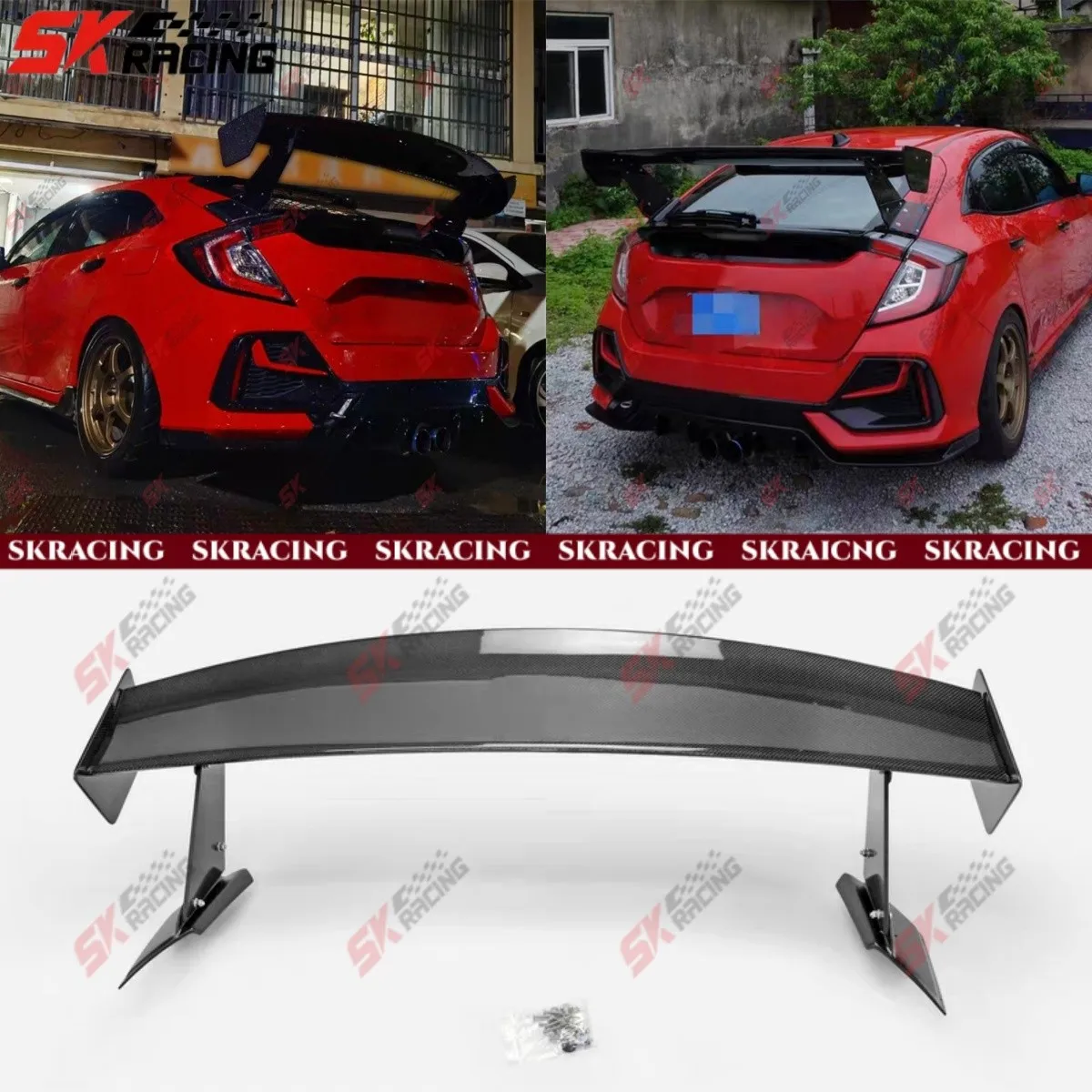 لـ 17+ Honda Civic Type-R FK8 جناح سبويلر خلفي من ألياف الكربون أسود لامع/ألياف الكربون #1