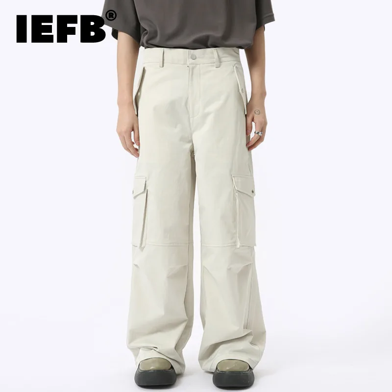 IEFB High Street Men's Cargo Pants Summer Loose Big Peckers Straight Trousers Wide Leg Male Casual Overalls New 2024 9C6311