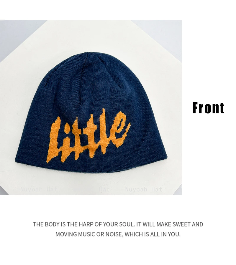 Neue Herren- und Damen-Strickmützen mit Farbblock-Jacquard-Muster und kleinen Buchstaben, warme koreanische vielseitige persönliche Beanies, Retro-Mode, schlichte Ins. – Detail 8