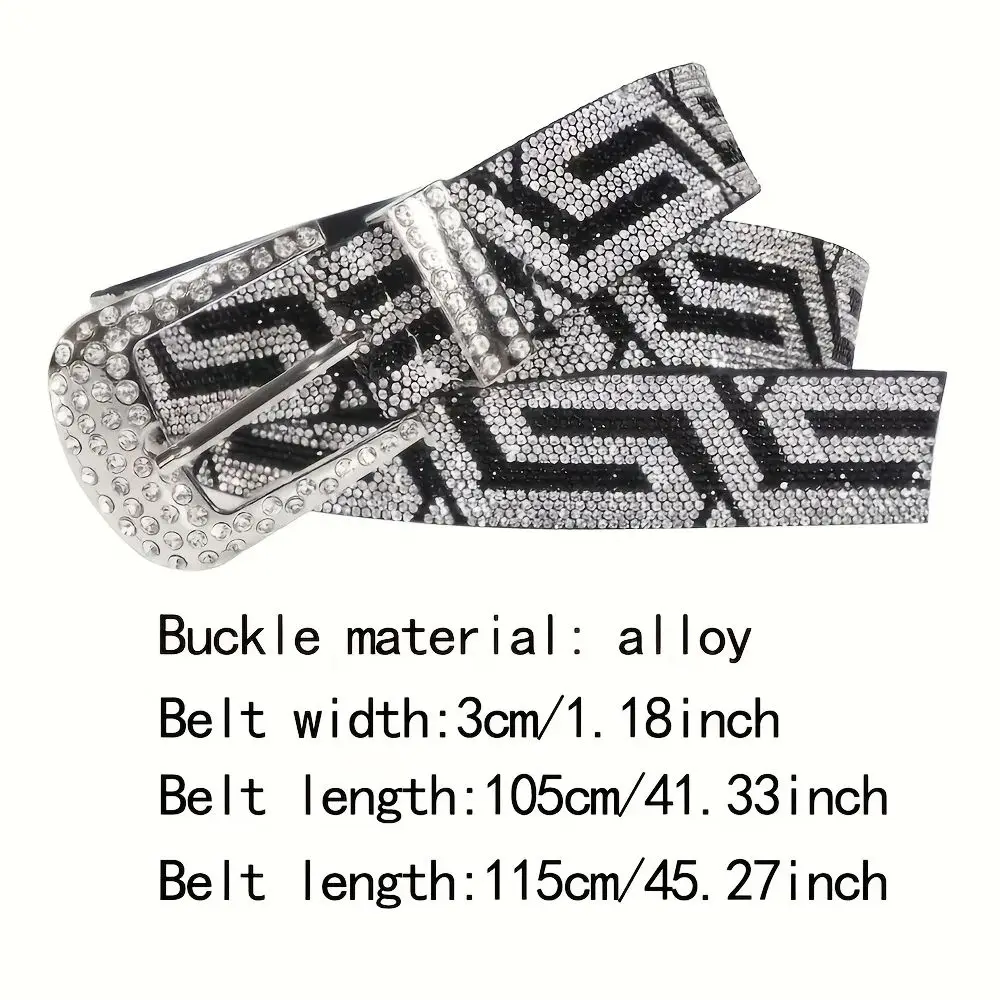 Neuer modischer Damen-Gürtel mit Strasssteinen, luxuriöser, glänzender Nieten-Herrengürtel, Street Hip-Hop Punk Rock Style Designer Y2k Gürtel – Detail 1