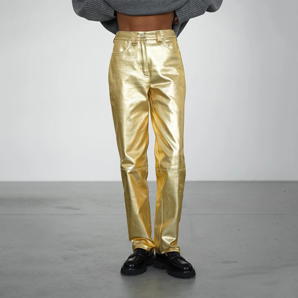 

Pure Cotton Straight Pants Women 2024 British Style Slim Fit Gold-stamped Trousers Fashionable Trousers Women Autumn Trousers