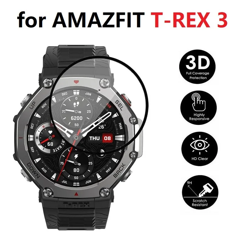 3PCS 3D Curved Edge Screen Protector for Amazfit T-REX 3 Smart Watch Full Cover Soft PMMA Protective Film