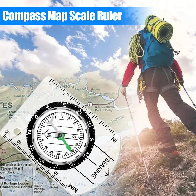 

1pcs Portable Magnifying Compass Ruler Cross-country Race Measure Ruler Map Scale Hiking Compass for Hiking Camping Outdoor