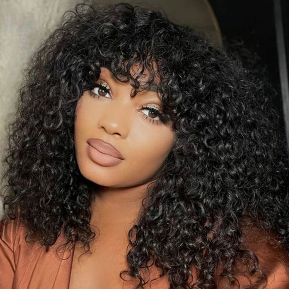 Brazilian Jerry Curly Short Bob Human Hair Wigs With Bang Wear To Go Glueless Wig Highlight Water Wave Blonde Wig For Women