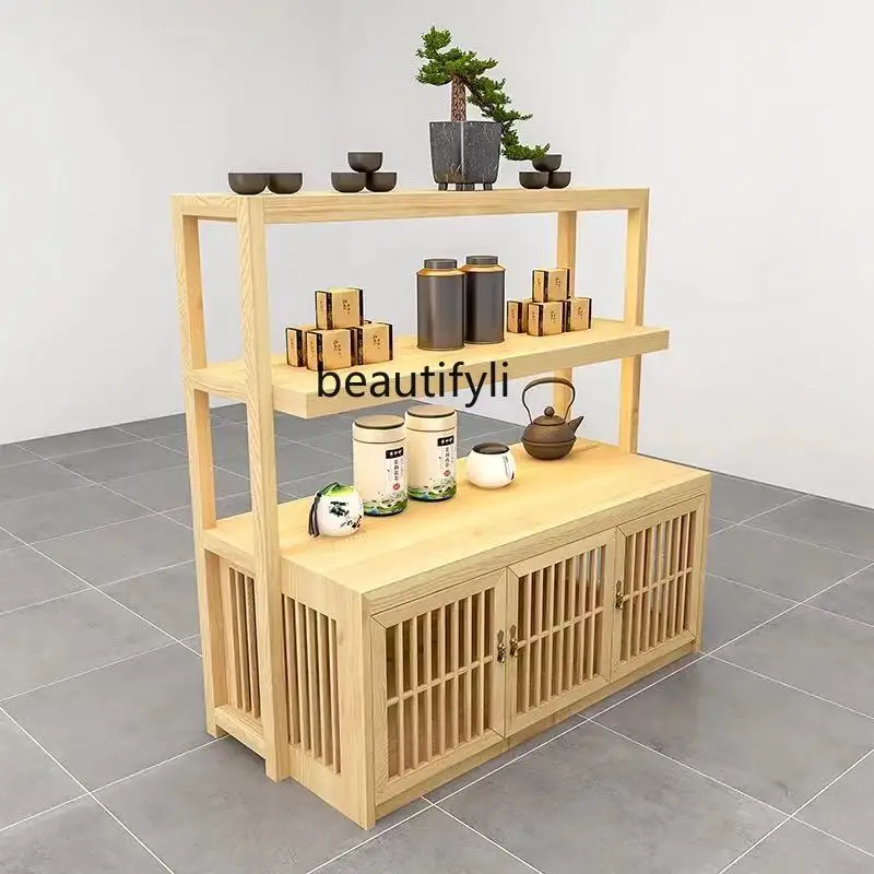 Solid Wood Retro Zhongdao Showcase Tea Cabinet Double-Sided Display Shelf Multi-Layer Display Rack