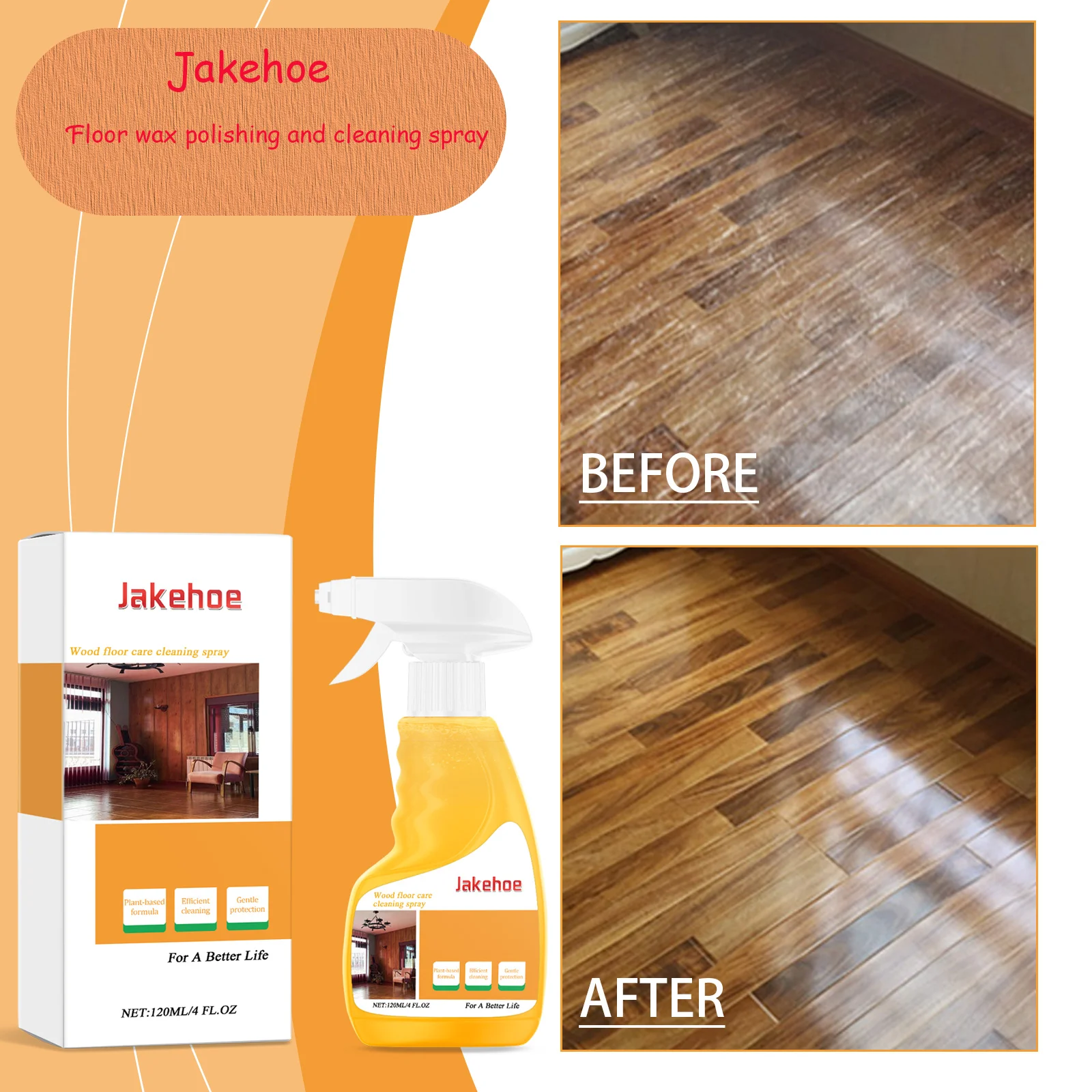 

JAKEHOE Wood Floor Care Cleaning Spray Effectively Remove Stains, Keep the Environment Fresh Wipe to Achieve Efficient and Fast