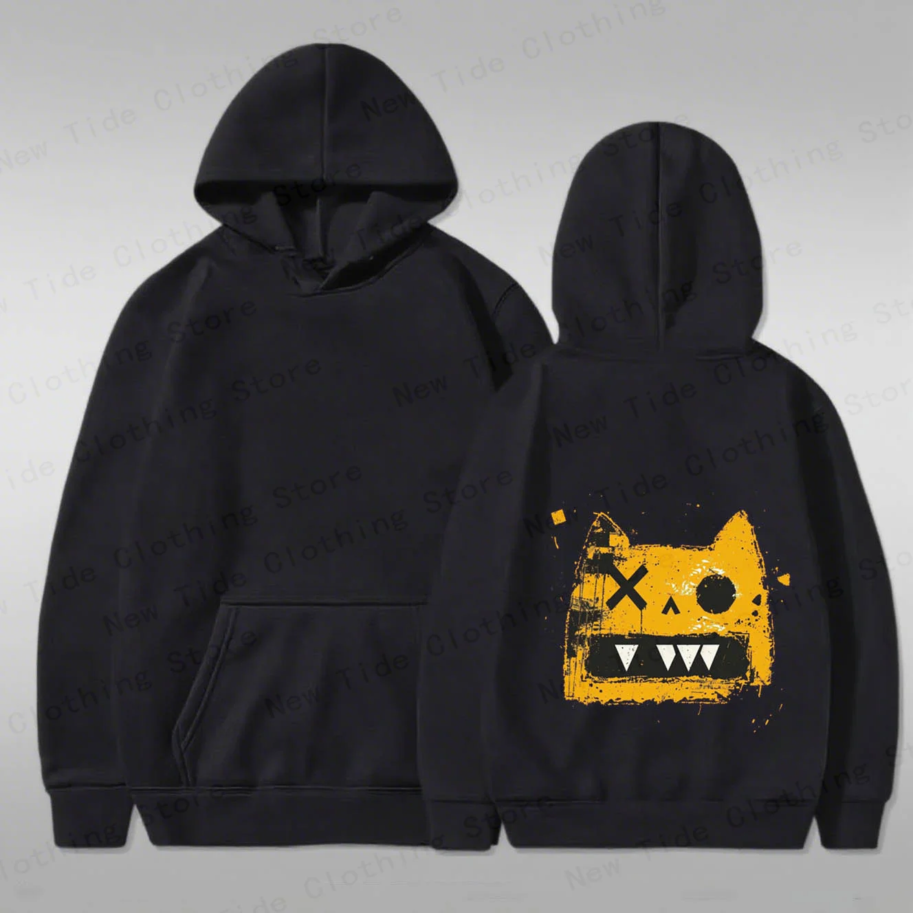 هوديي قطني للرجال لخريف وشتاء، رسومات قطة كرتونية منفعلة، رائعة للبرد المميز - ملابس الطقس #1