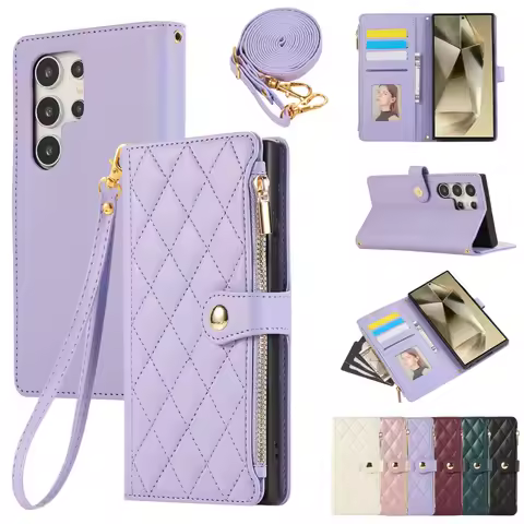 Crossbody Leather Phone Case For Samsung Galaxy S25 S24 Ultra S23 FE S22 S21 Plus A55 A15 A25 A35 A56 A36 A26 A16 Wallet Cover