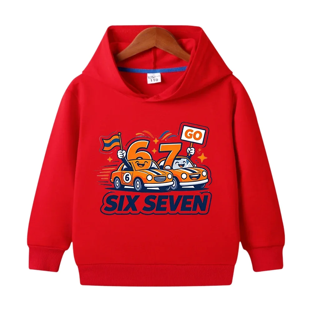 Casual hooded sweatshirt for kids featuring a cartoon car graphic, prints of the numbers 