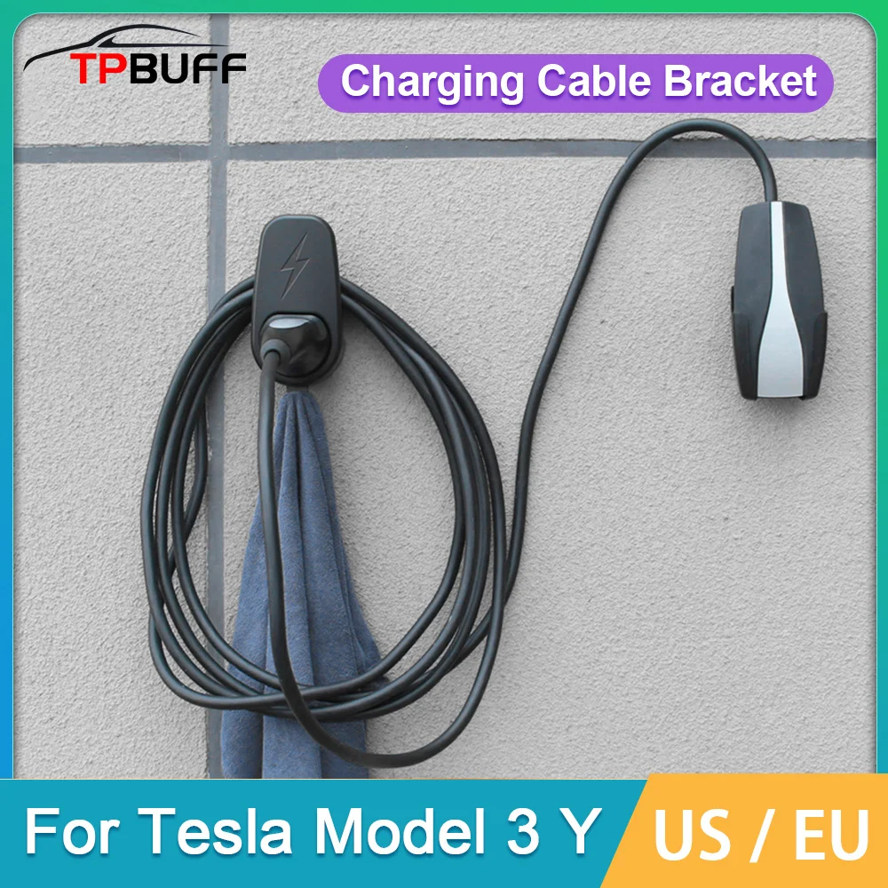 

TPBUFF Charging Cable Bracket for Tesla Model 3 Y Charger Holder Wall Mount Car Charger Cable Organizer Accessories EU Plug US