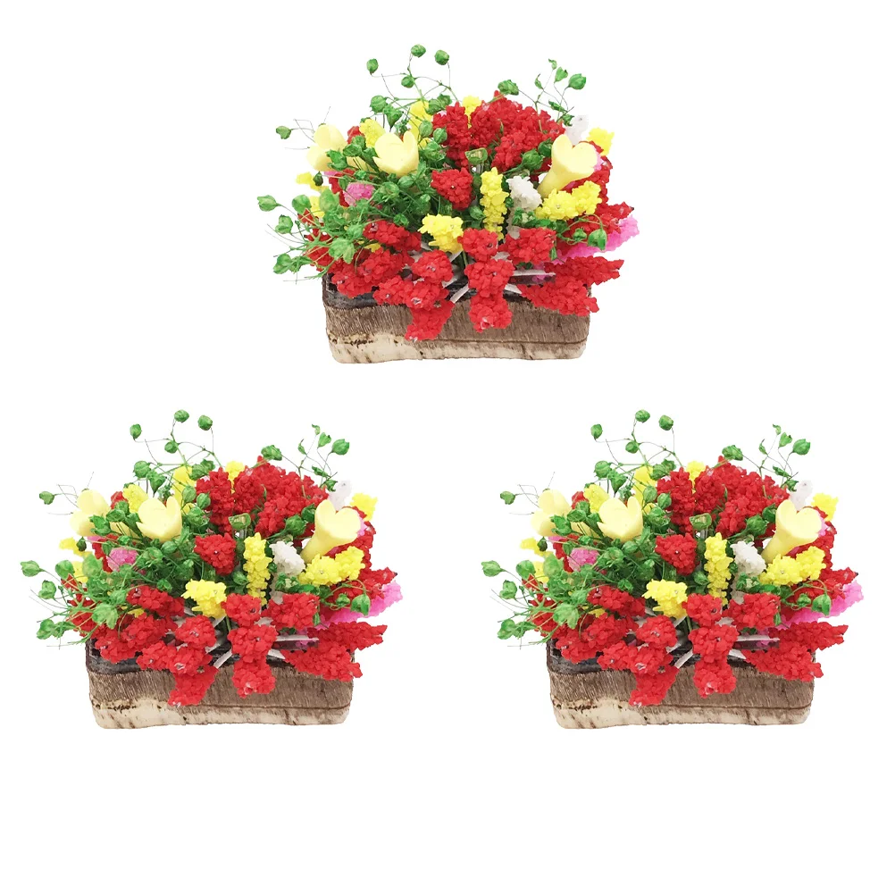 

3 Pcs House Potted Plant Mini Accessories Artificial Decor Garden Simulation Faux