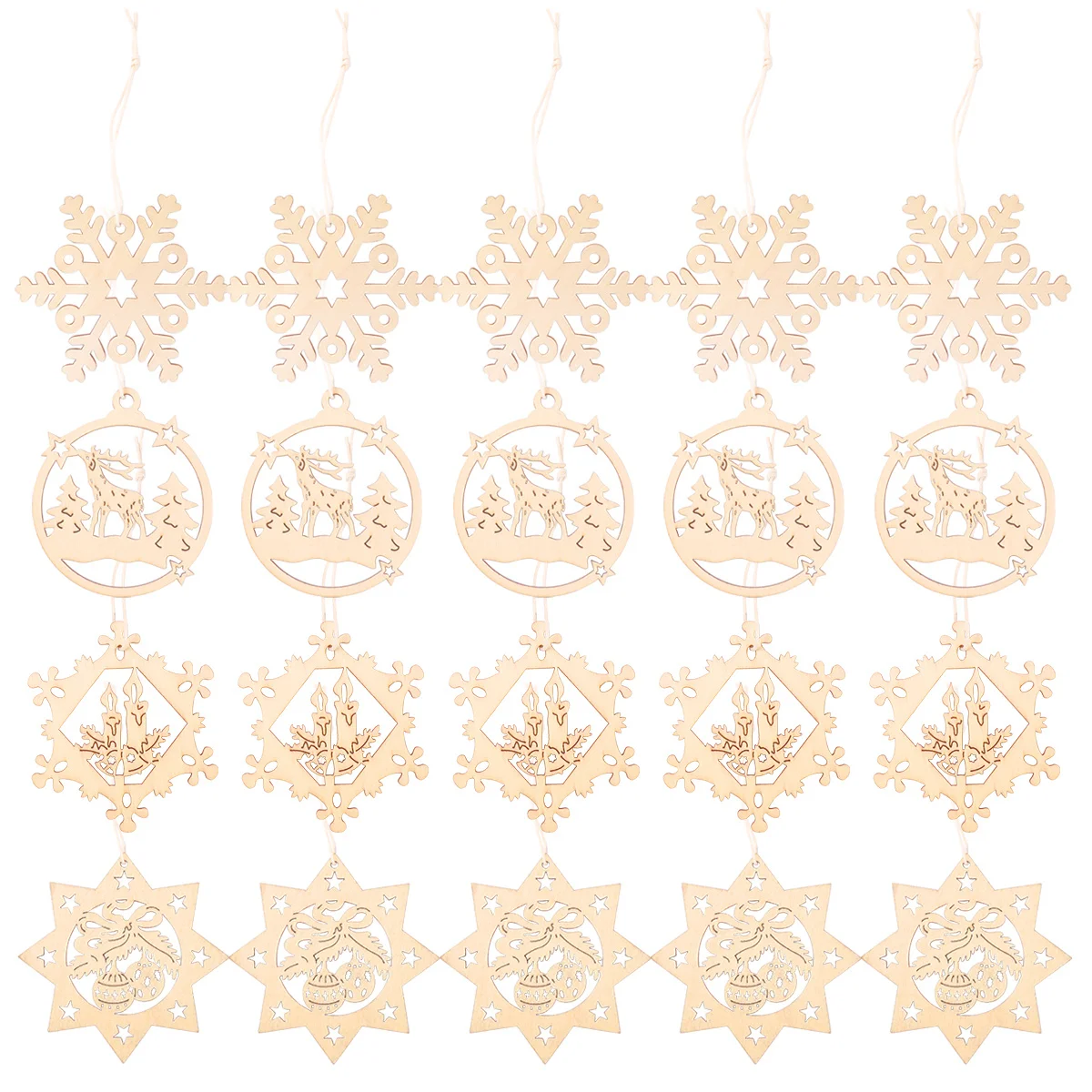 

40Pcs Wood Christmas Trees Pendant Hollow Snowflake Shape Decorative Hanging Drop for Tree Home Party Christmas Trees Pendant