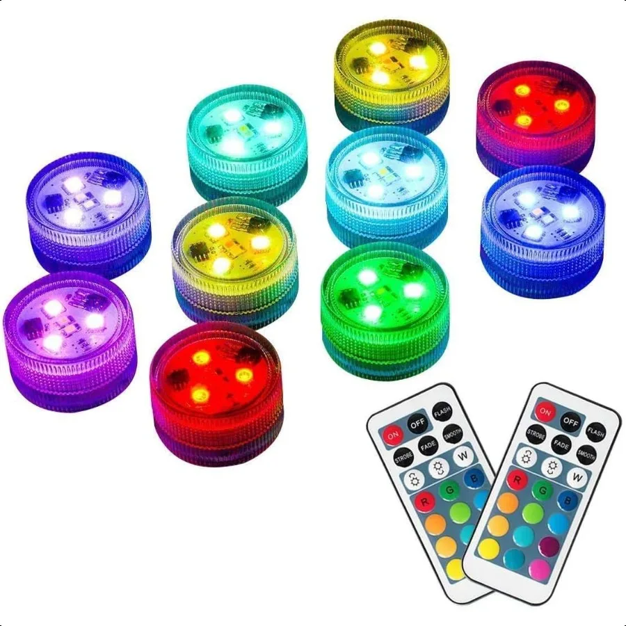 

10pcs Mini Submersible LED Lights with RemoteRGB Multicolor Waterproof Small Tealight Candles Battery Operated Underwater Color