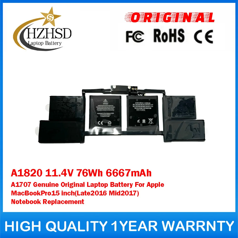 A1820 11.4V 76Wh 6667mAh A1707 Genuine Original Laptop Battery For Apple MacBookPro15 inch(Late2016 Mid2017)Notebook Replacement