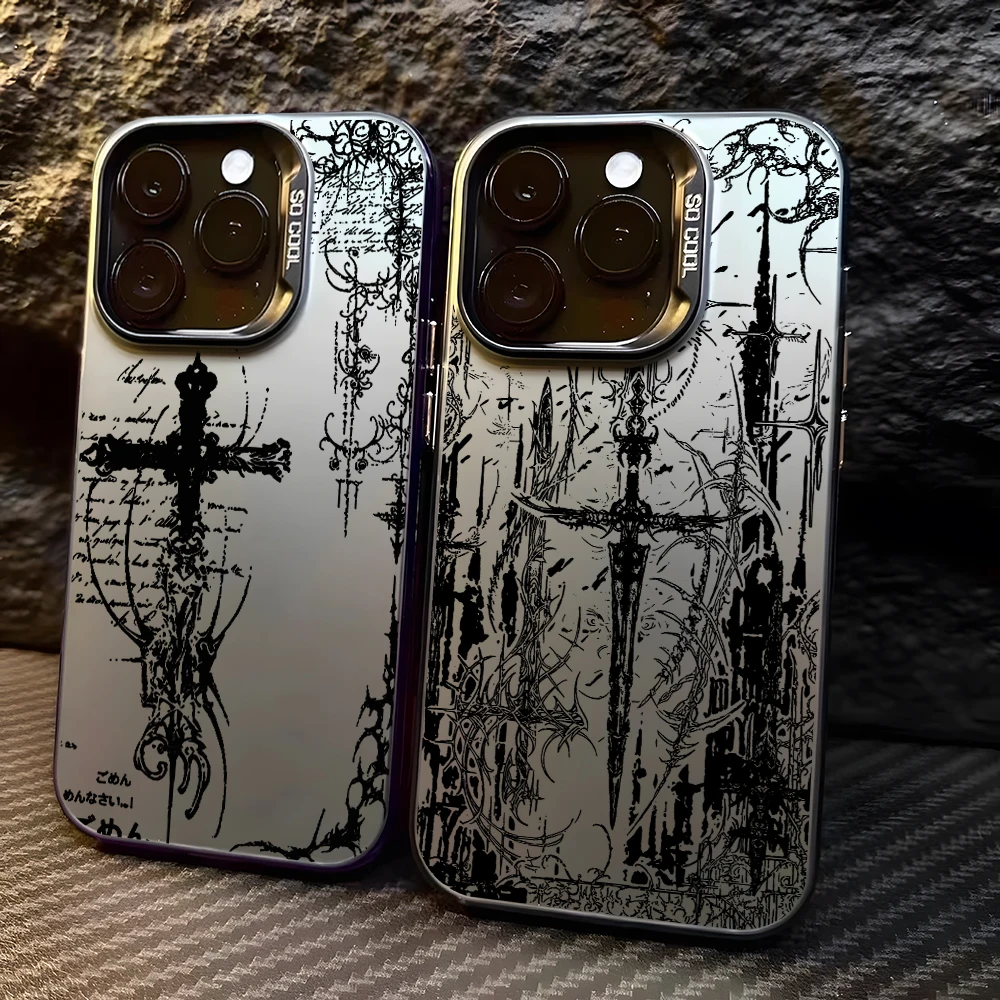 Gothic Cross Angel Phone Case for Samsung Galaxy S26 S25 Edge S24 S23 S22 S21 FE S20 Ultra Plus 5G Colorful Silver Hard Cover