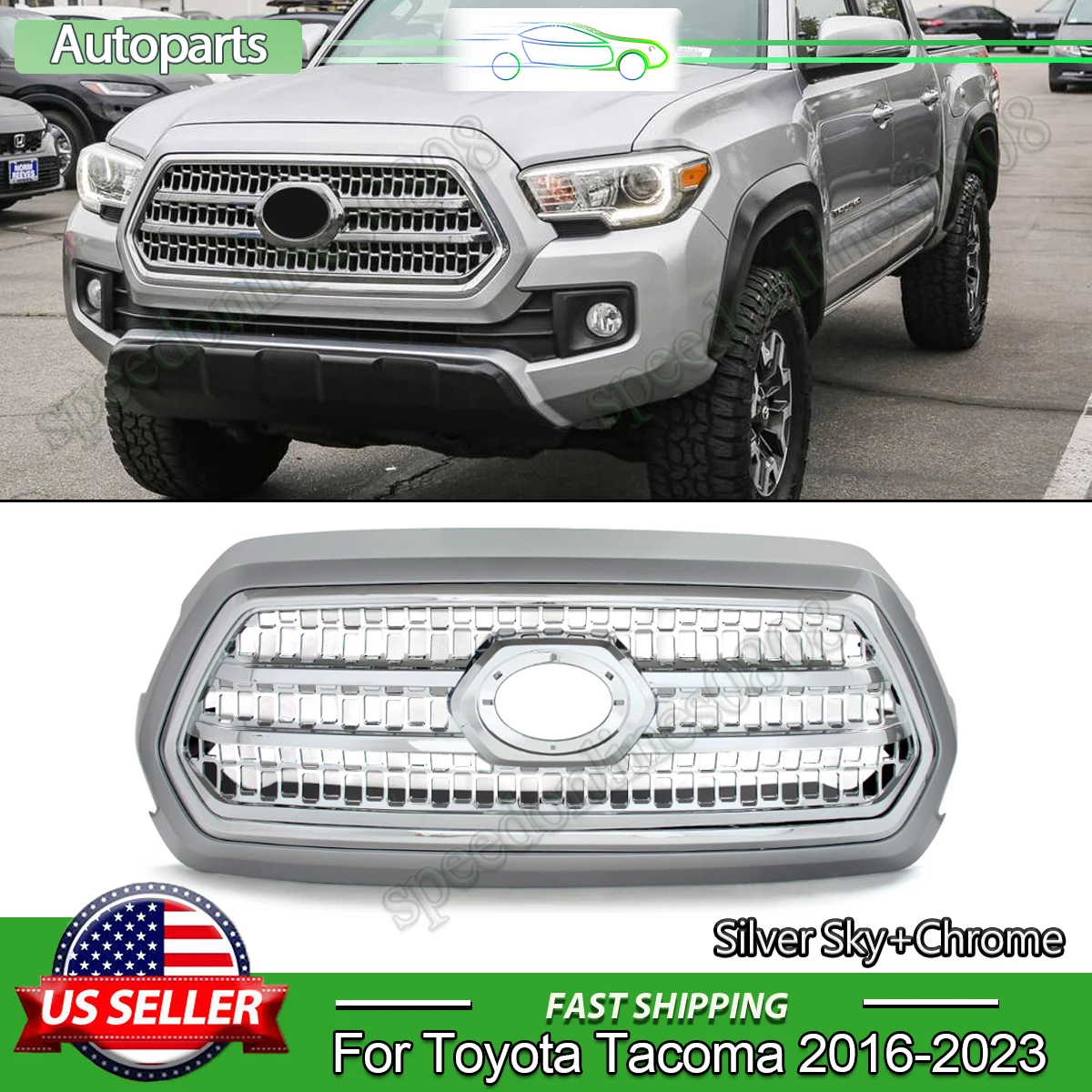 Magickit Modified Grill Replace For Toyota Tacoma 2016-2023 TRD Silver Honeycomb Front Uppper Bumper Grille Exterior Accessories