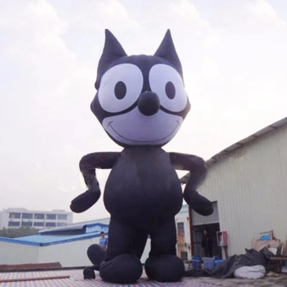 China Factory Black Cat with Big Eyes Inflatable Halloween Cartoon Animated LED Lamp for Outdoor Party Arch Decoration