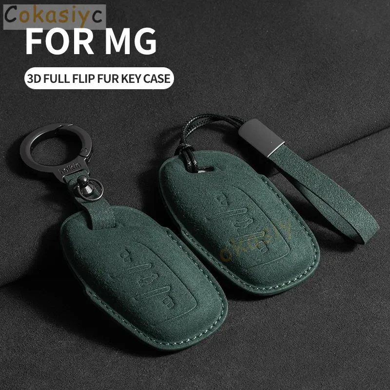 Leather Car Remote Key Case Cover Shell for MG ZS HS 5 6 EZS for Roewe RX8 RX5 RX3 I6 Suede Car Key Protector Fob Accessories