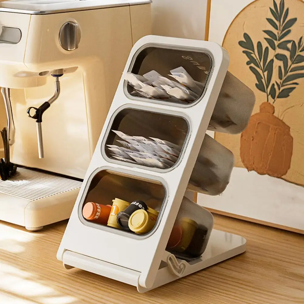 3 Tier Tea Bag Organizer with Angled Opening Desktop Storage Box Space-Saving Countertop Organizer for Kitchen Desk