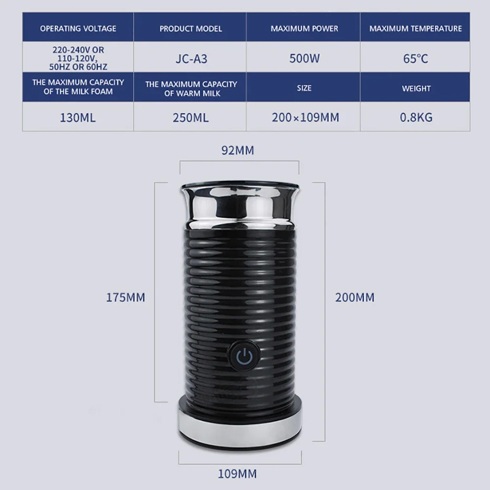 Espumador de leche eléctrico de 220V, 500W, 6000rpm, efecto Dual caliente/frío, multifunción, totalmente automático, uso doméstico