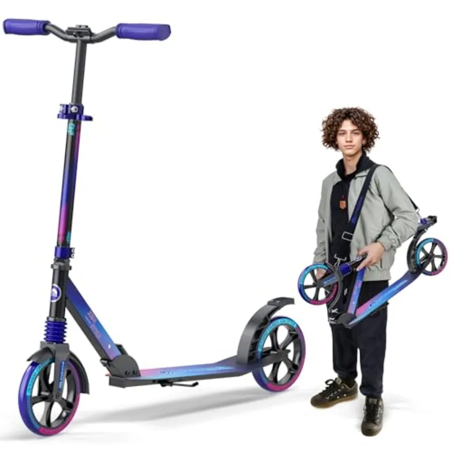 

Outdoor Cruiser Kick Scooter for Ages 6+ Teens Adult Max Load 250 LBS Foldable 8-inch Big Wheels Dual Suspension 3 Adjustable L